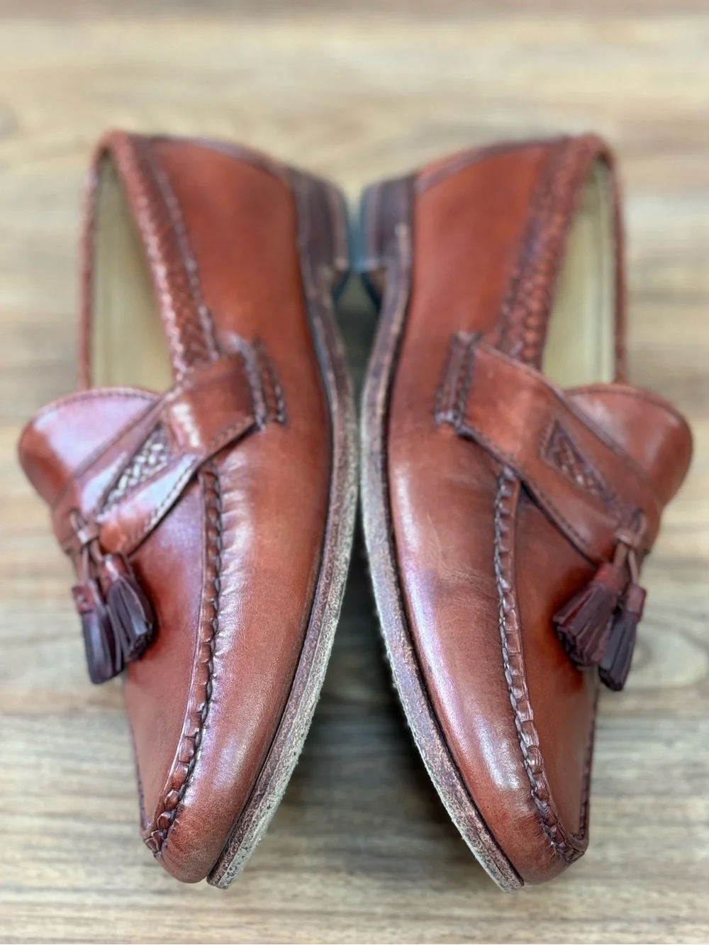 Allen Edmonds Maxfield Brown Leather Tassel Loafers Woven Trim Men’s 10.5D 47716